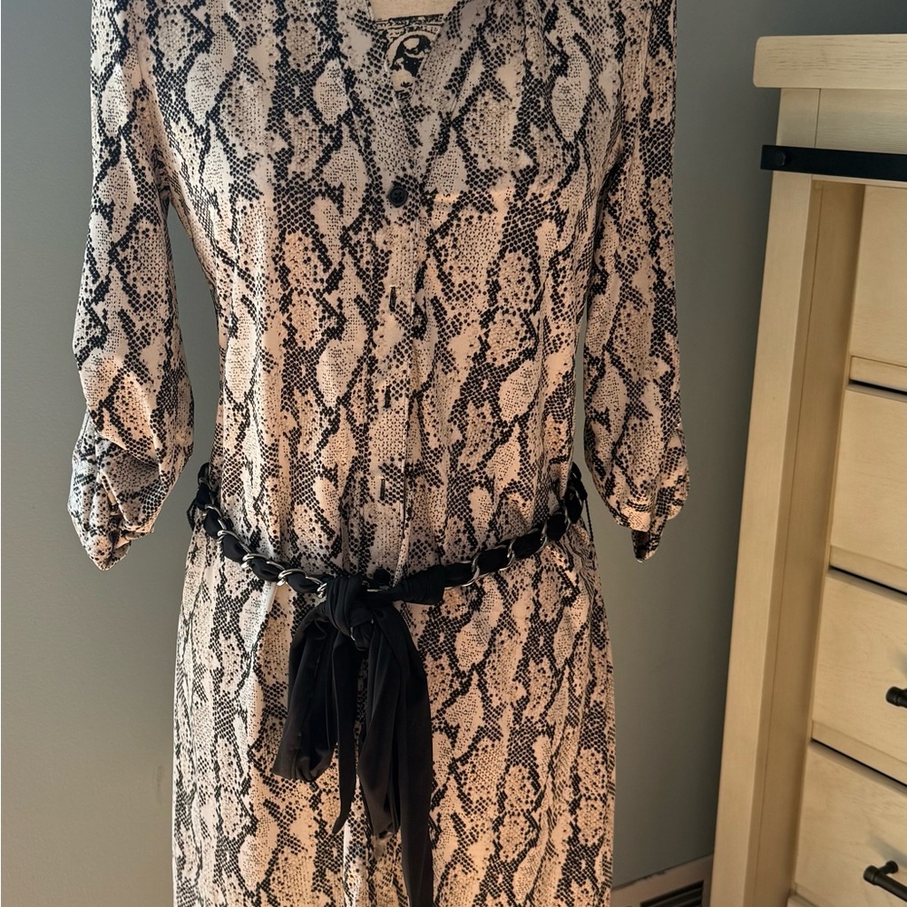 INC International Concepts Black and Cream Snake Print Dress